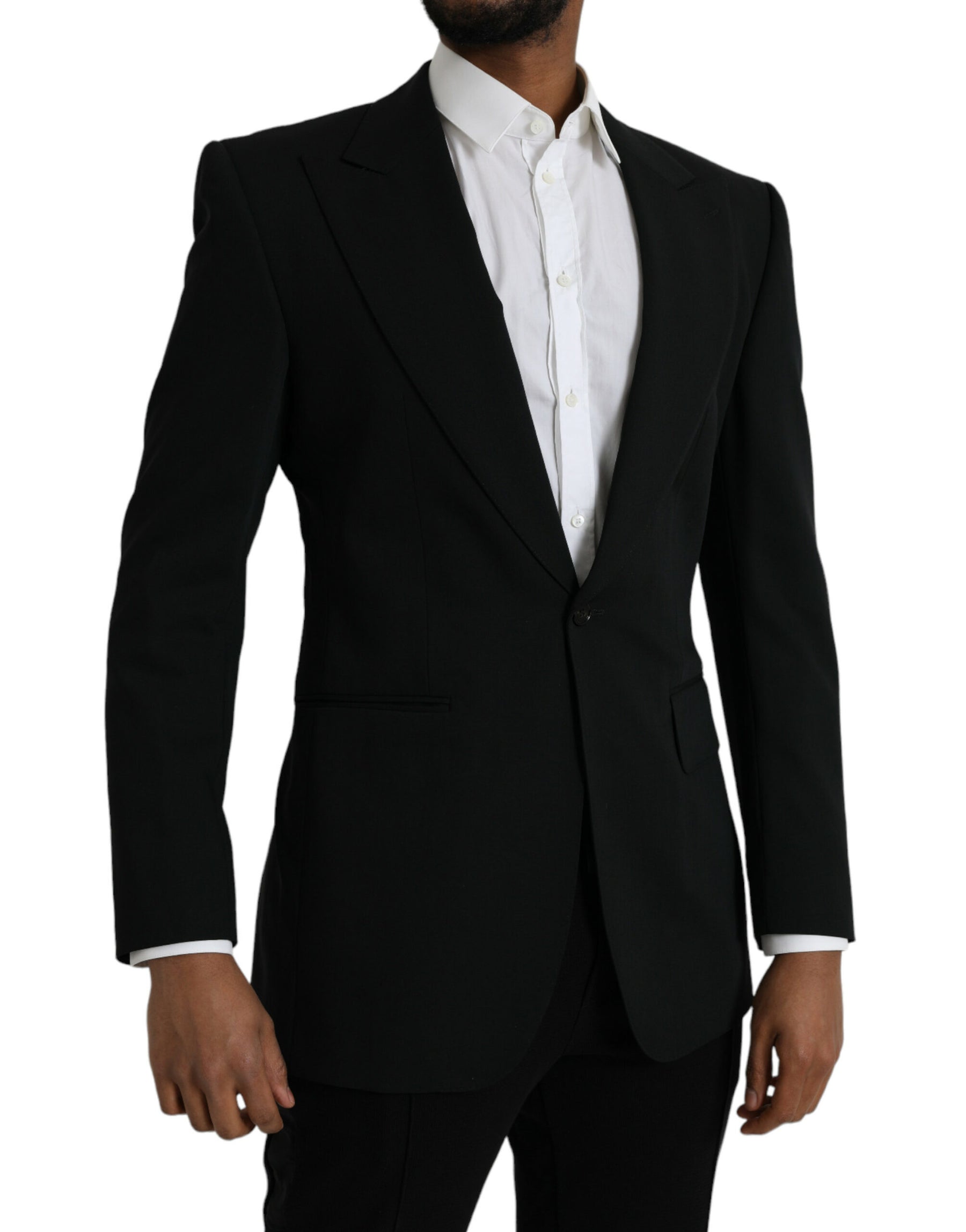 Dolce & Gabbana Black Wool Peak Single Breasted Coat Blazer | Regal Royce