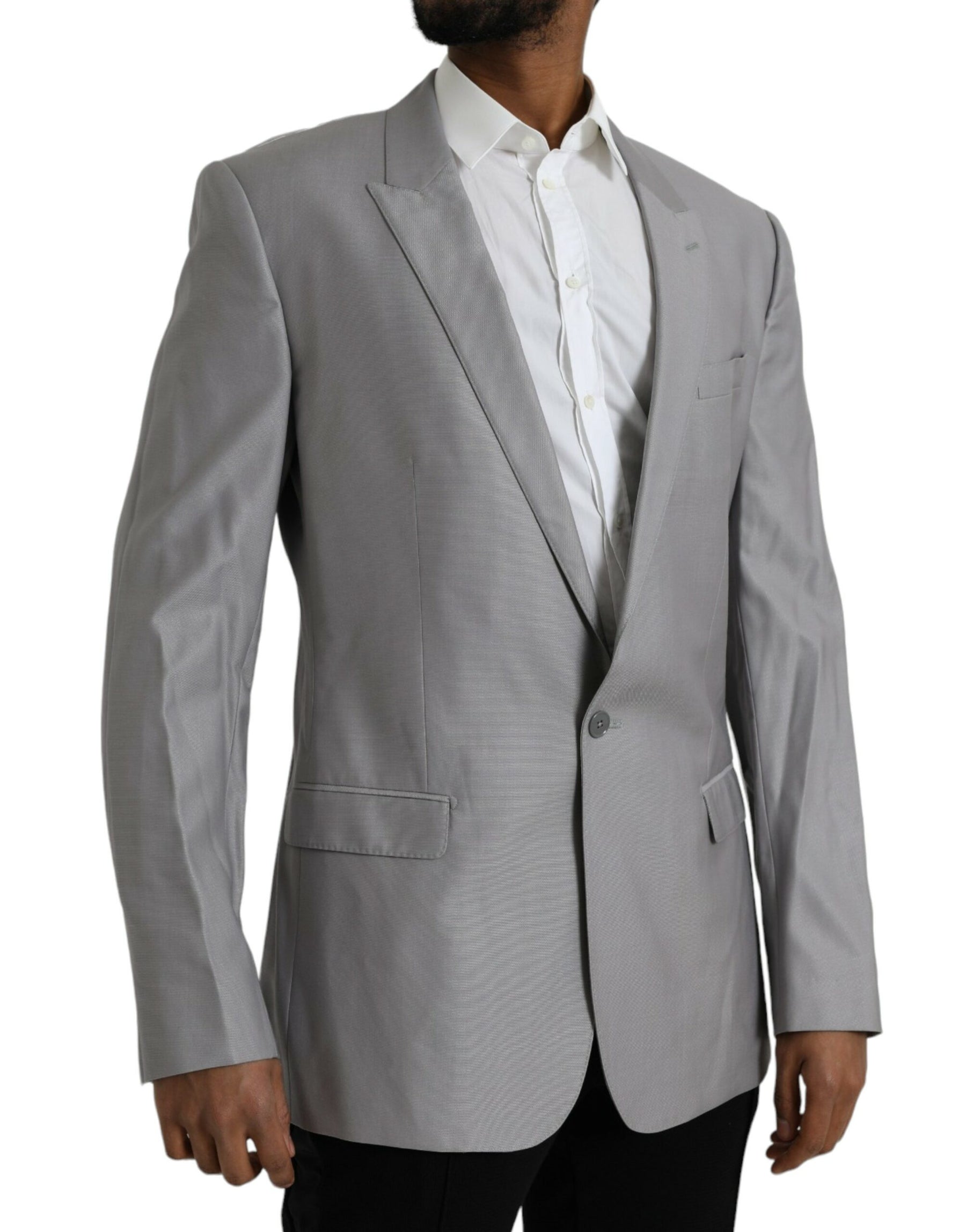 Dolce & Gabbana Gray Wool Peak Single Breasted Coat Blazer | Regal Royce