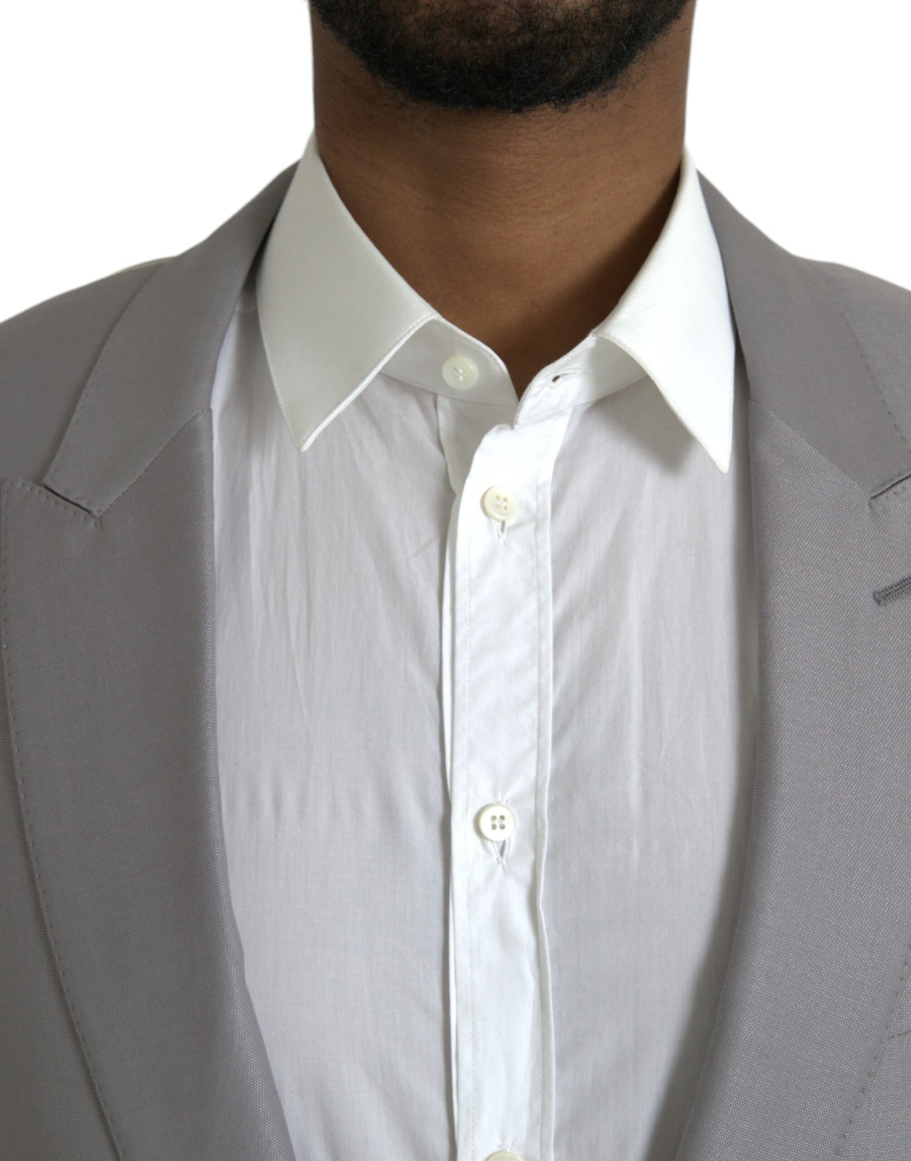 Dolce & Gabbana Gray Wool Peak Single Breasted Coat Blazer | Regal Royce