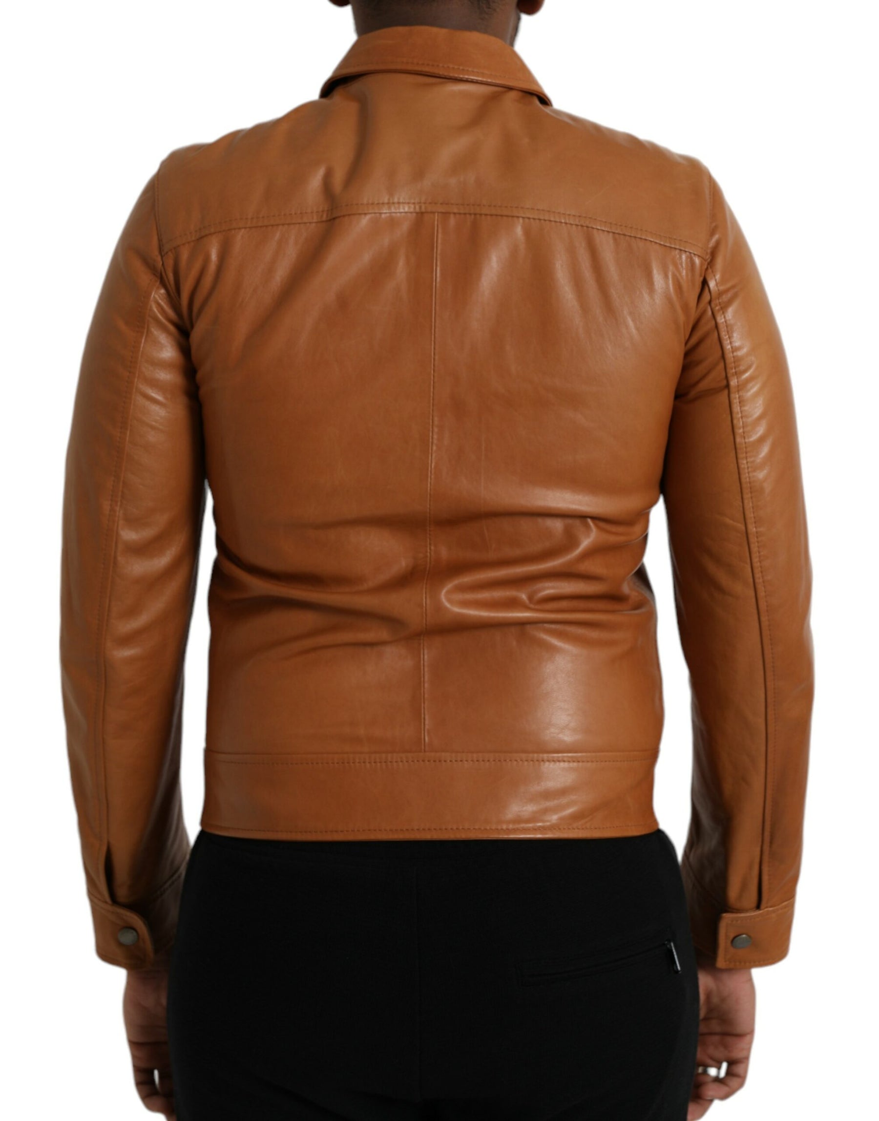 Dolce & Gabbana Brown Lamb Leather Full Zip Blouson Jacket | Regal Royce