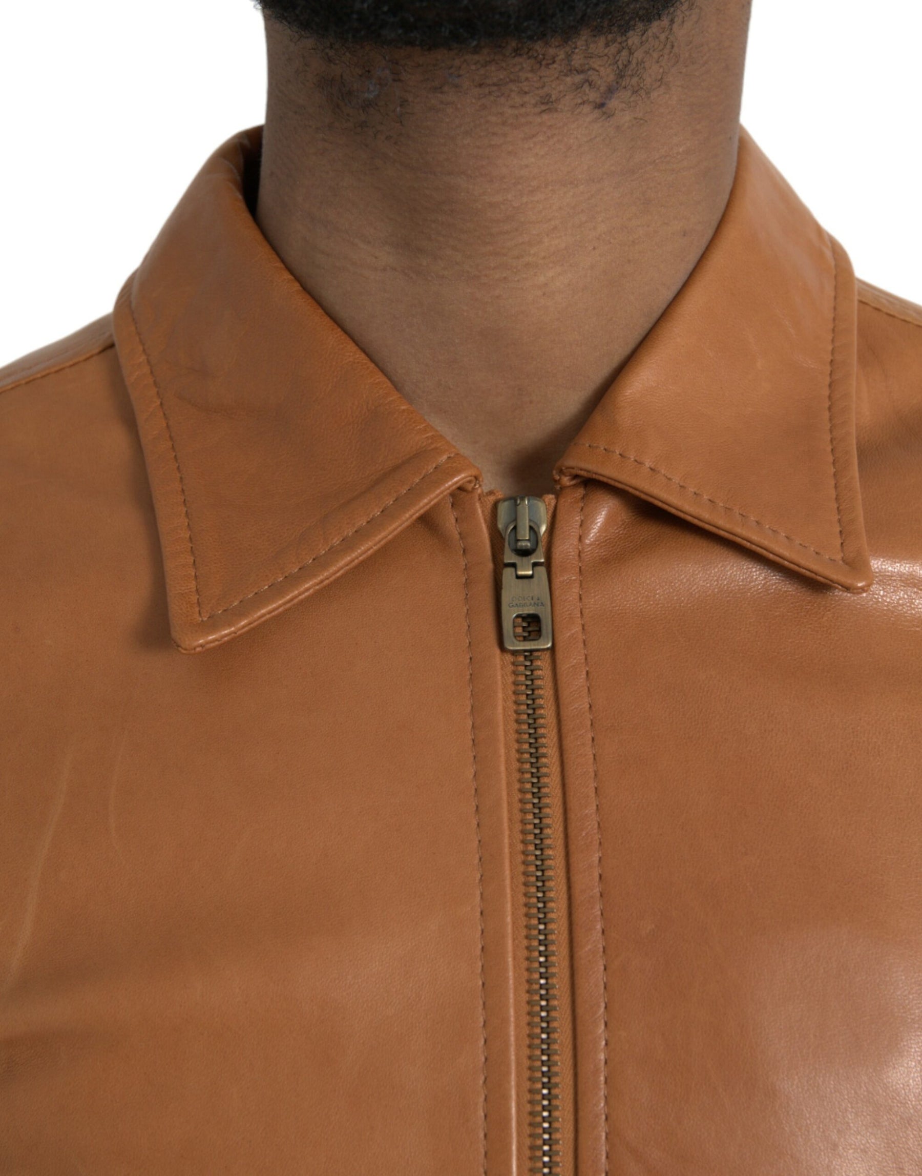 Dolce & Gabbana Brown Lamb Leather Full Zip Blouson Jacket | Regal Royce