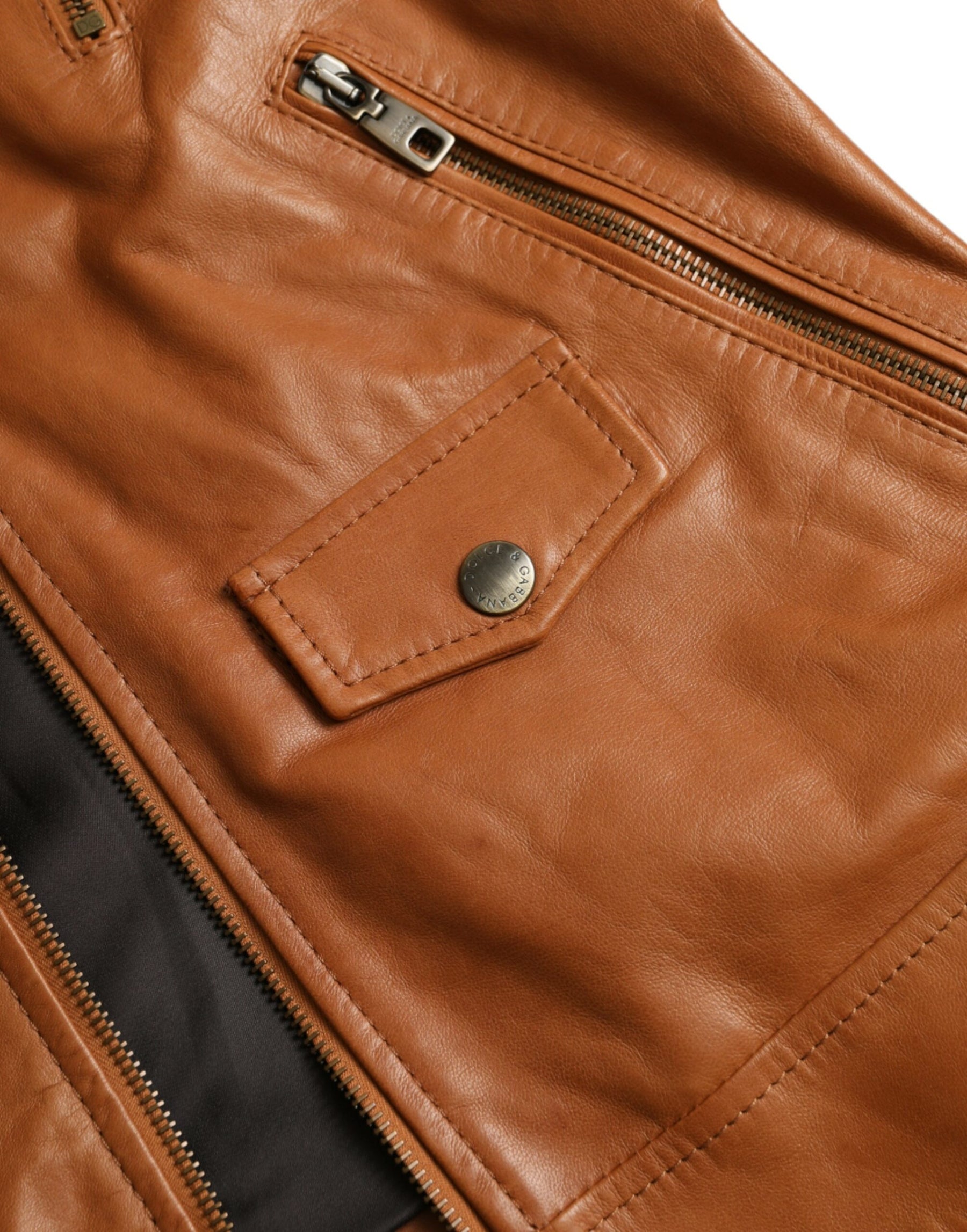 Dolce & Gabbana Brown Lamb Leather Full Zip Blouson Jacket | Regal Royce