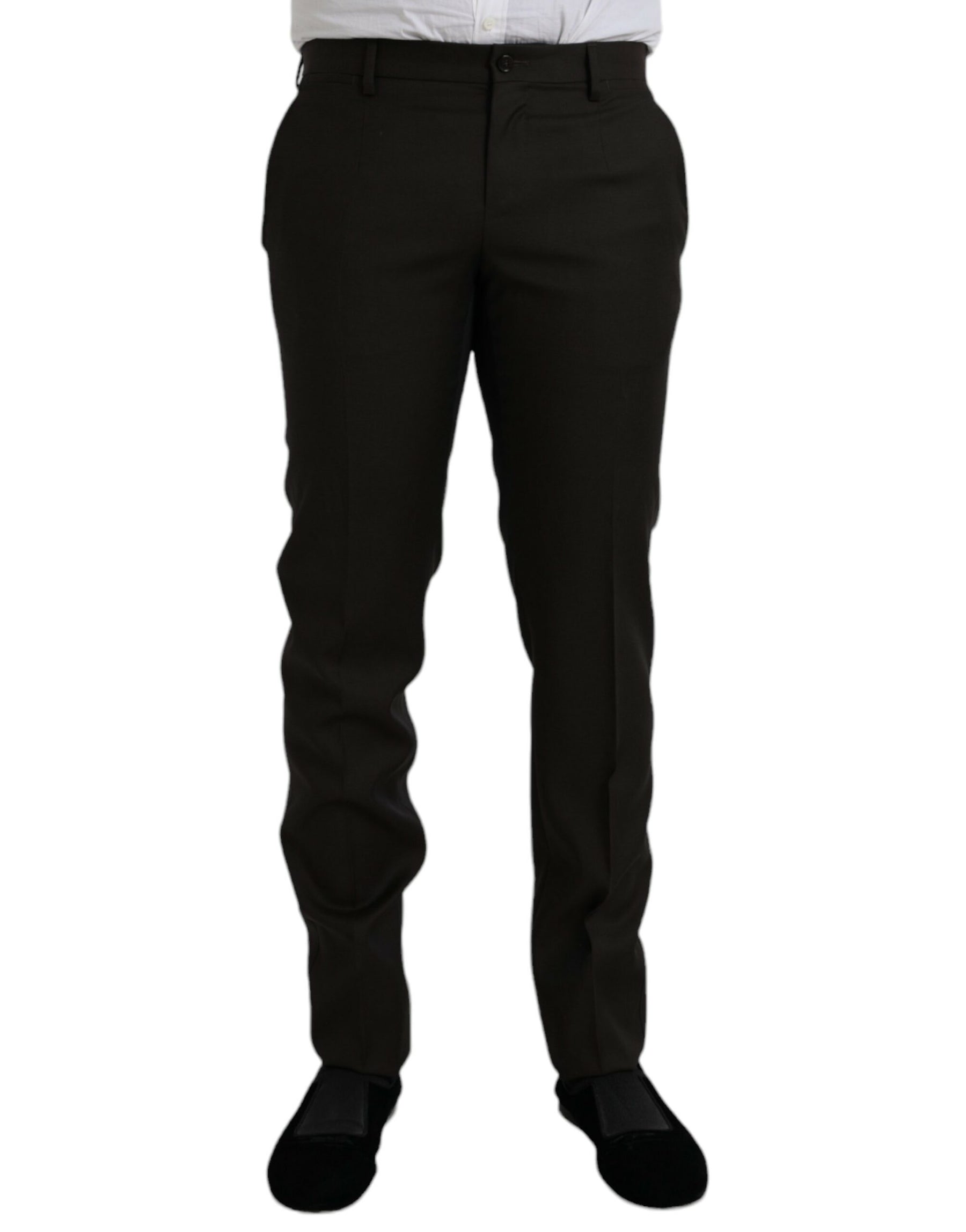 Dolce & Gabbana Dark Brown Wool Slim Fit Formal Pants | Regal Royce