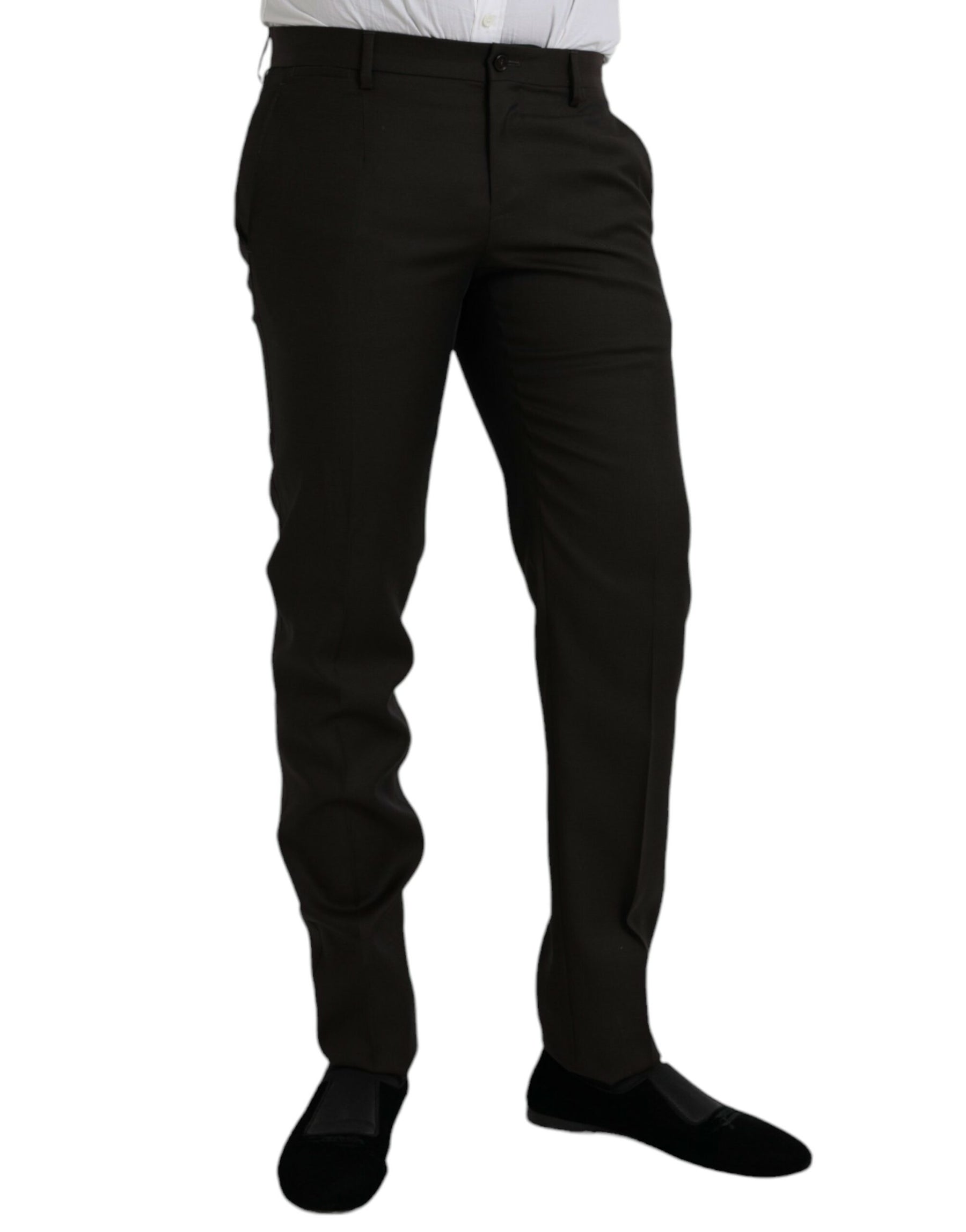 Dolce & Gabbana Dark Brown Wool Slim Fit Formal Pants | Regal Royce