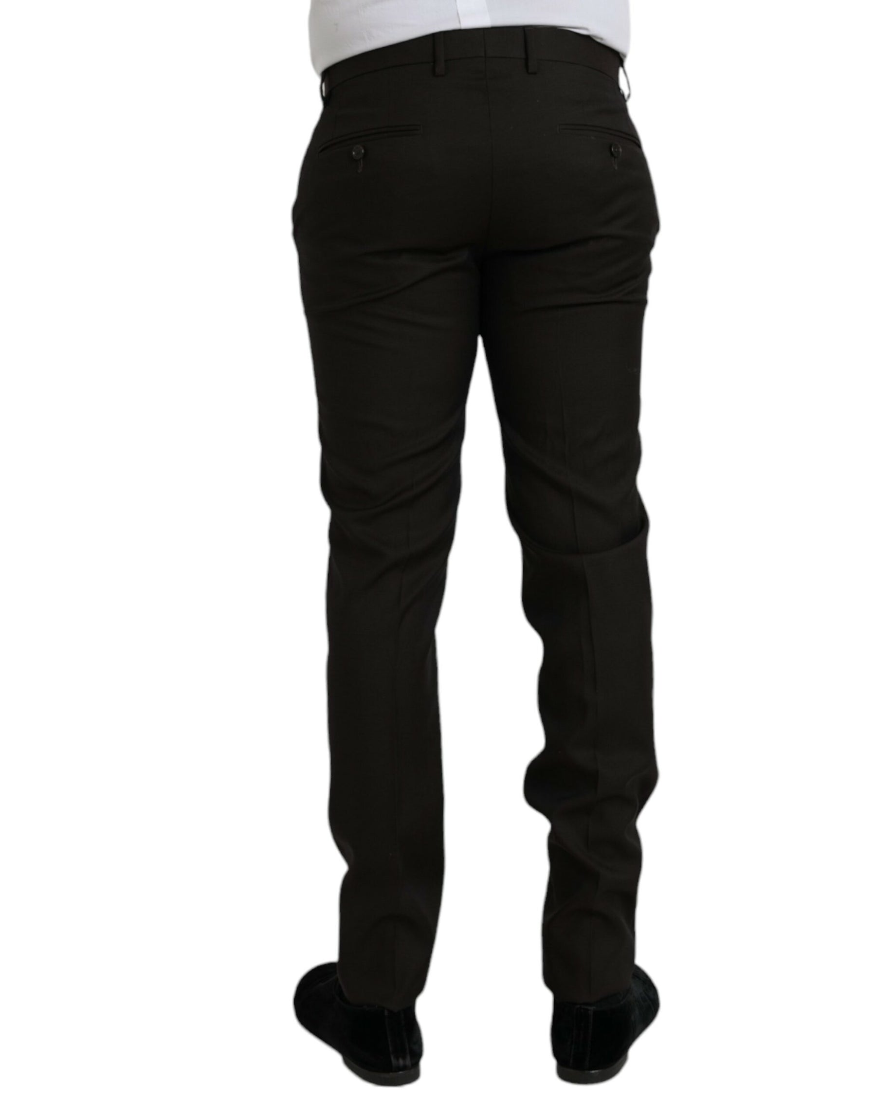 Dolce & Gabbana Dark Brown Wool Slim Fit Formal Pants | Regal Royce