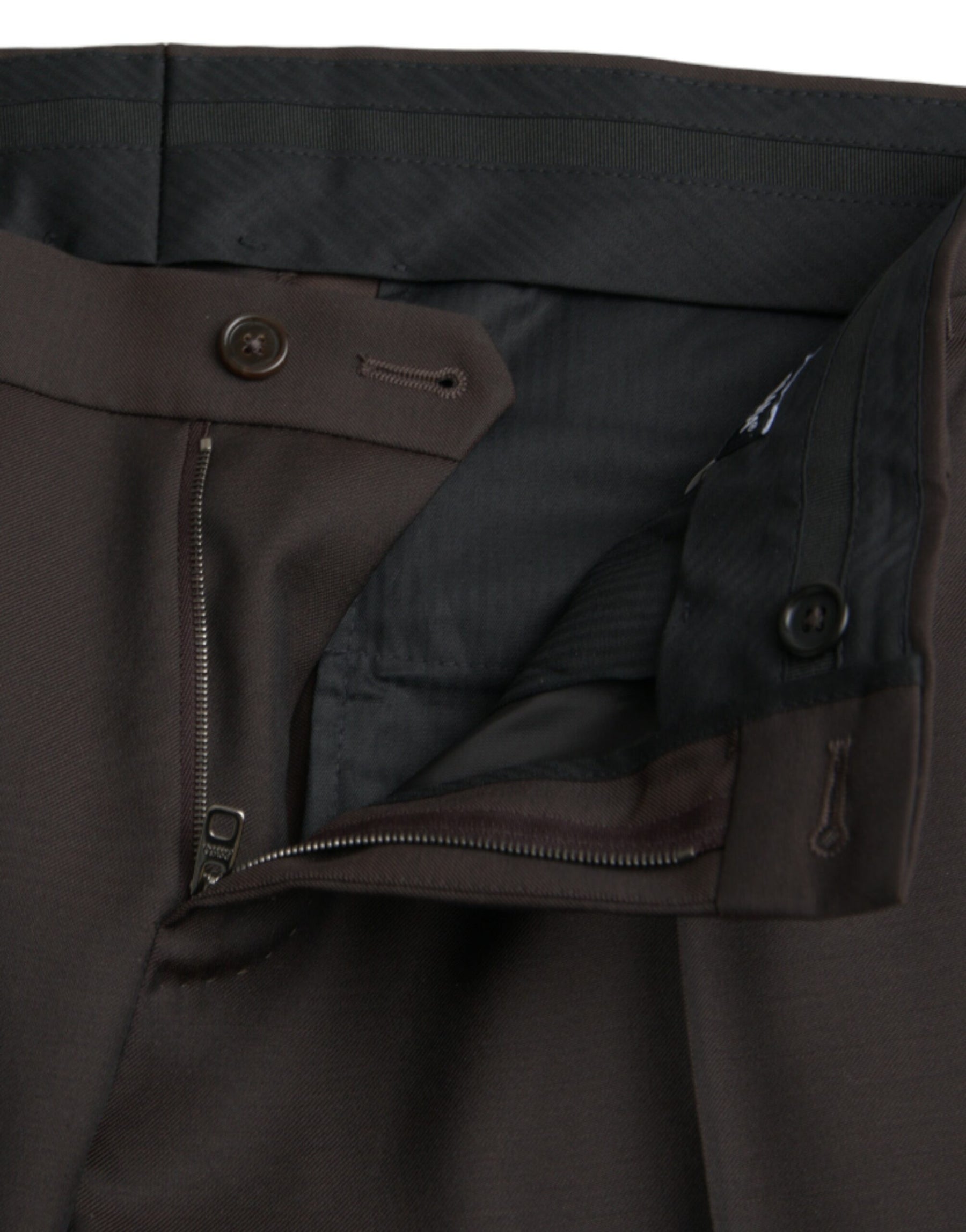 Dolce & Gabbana Dark Brown Wool Slim Fit Formal Pants | Regal Royce