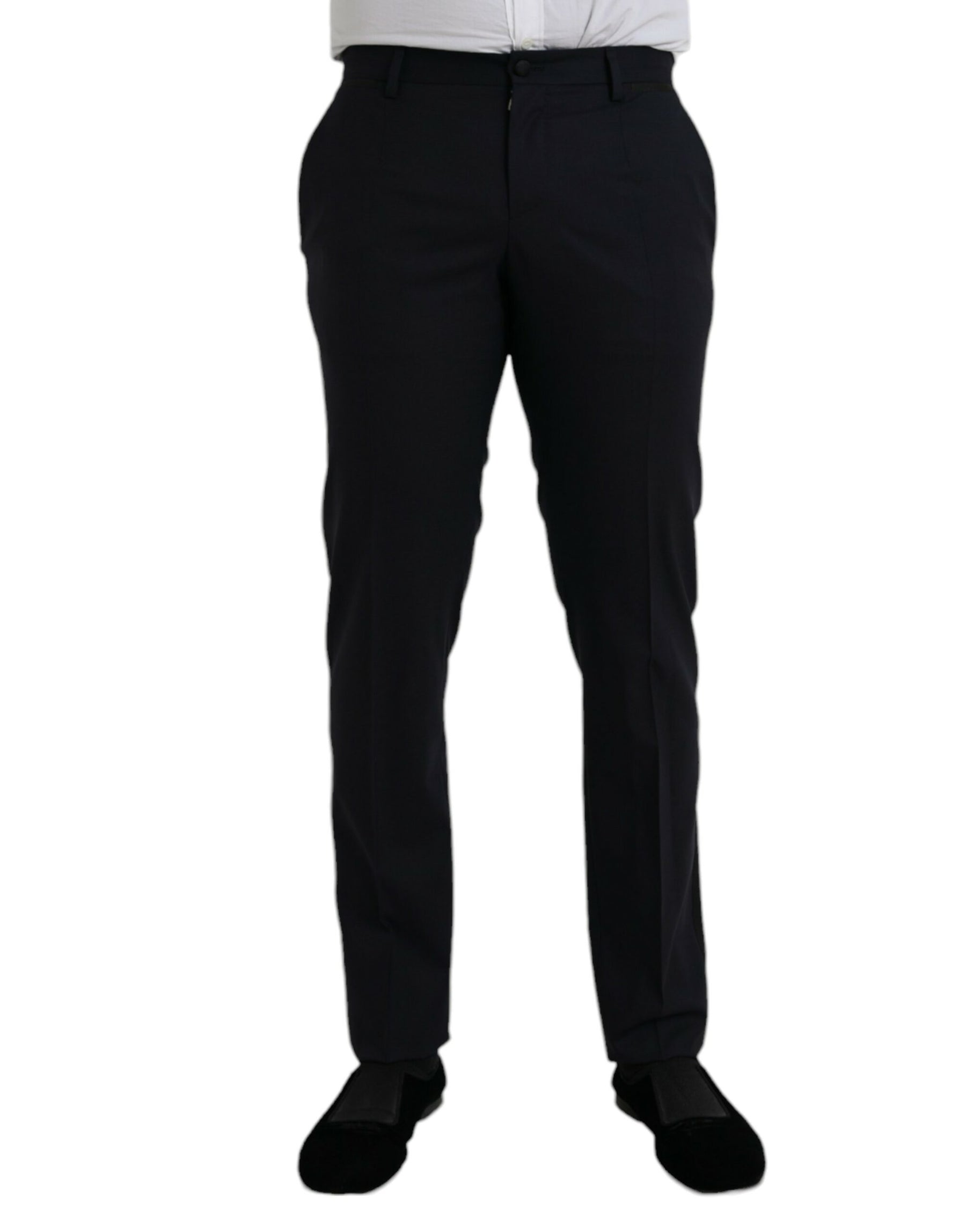 Dolce & Gabbana Dark Blue Wool Slim Fit Formal Pants | Regal Royce