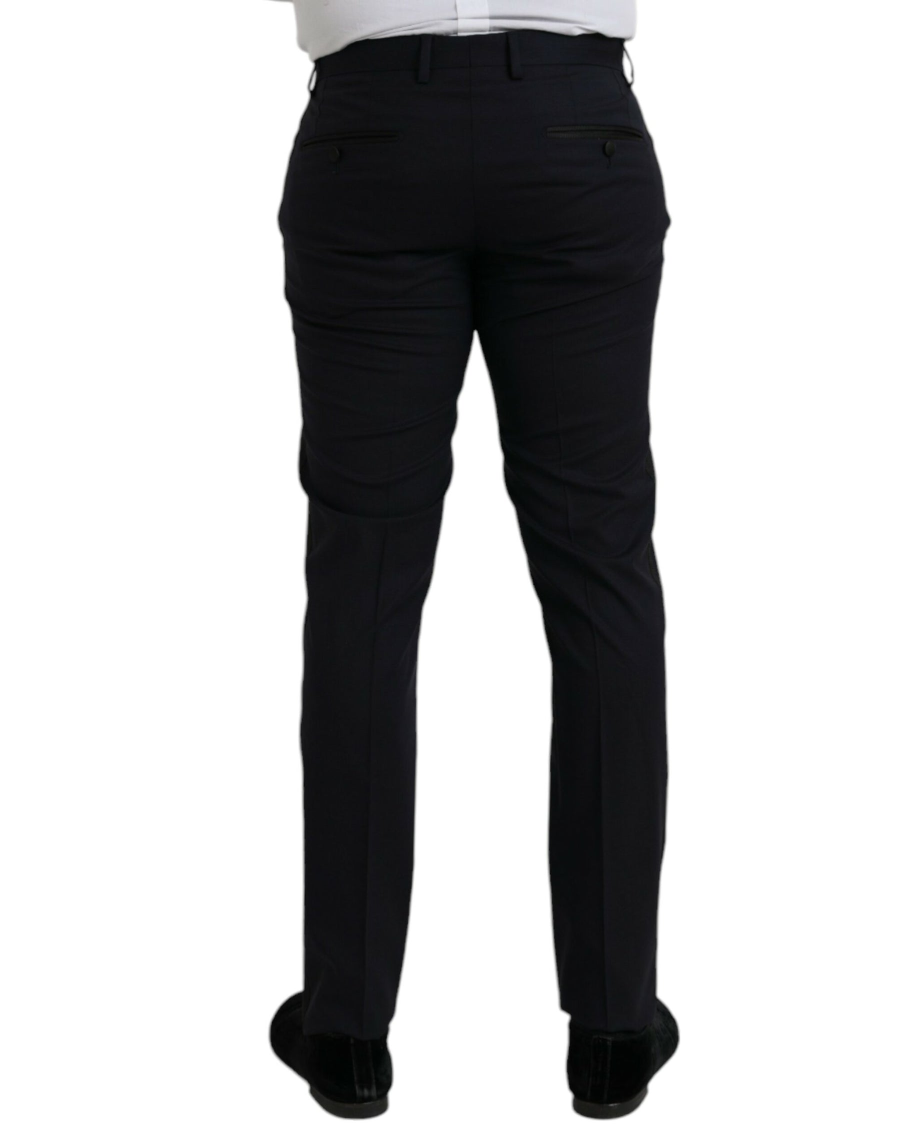 Dolce & Gabbana Dark Blue Wool Slim Fit Formal Pants | Regal Royce