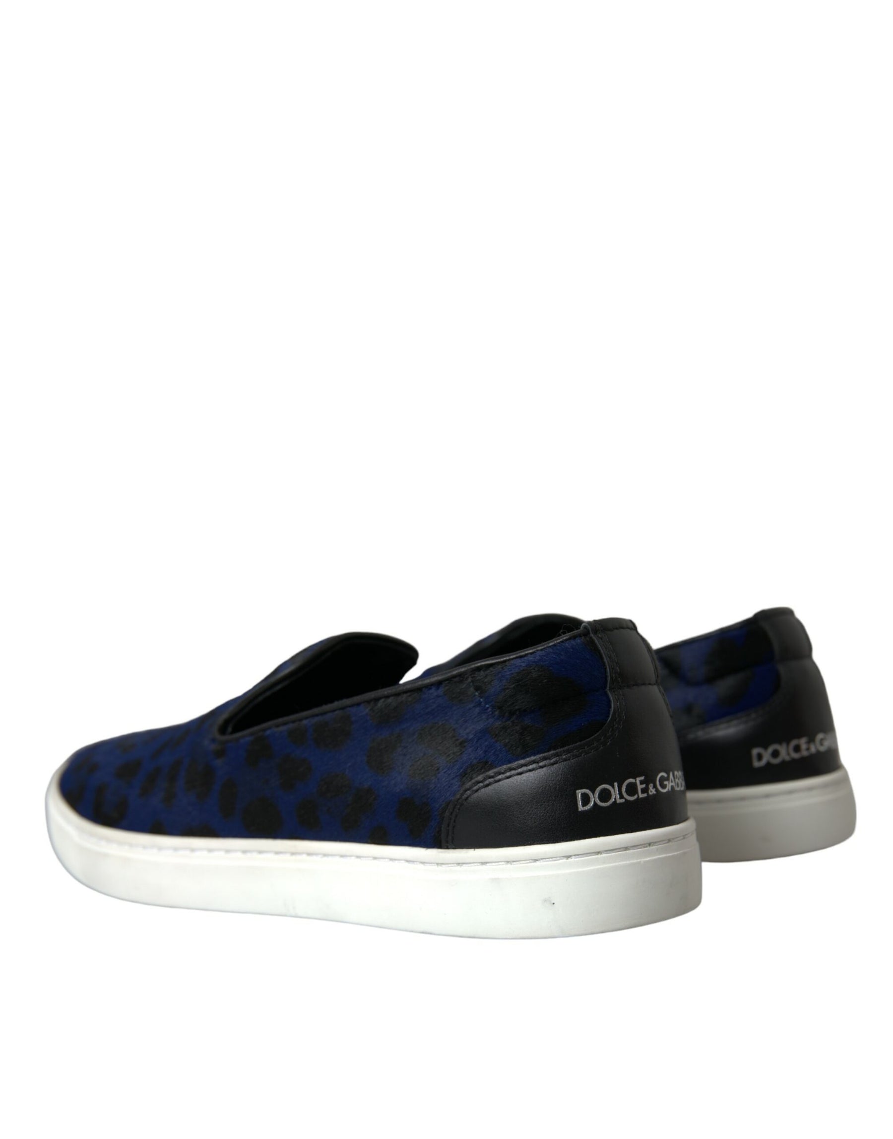 Dolce & Gabbana Blue Calfskin Hair Leopard Sneakers Shoes | Regal Royce