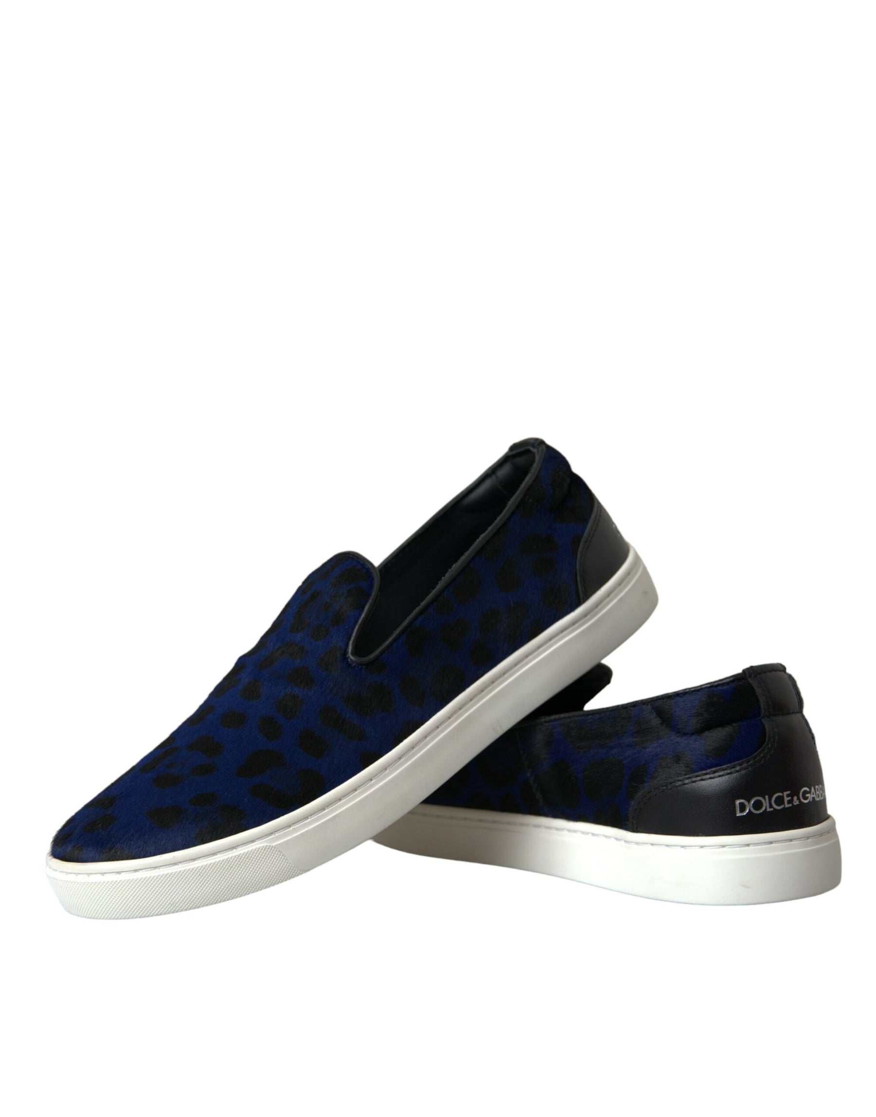 Dolce & Gabbana Blue Calfskin Hair Leopard Sneakers Shoes | Regal Royce