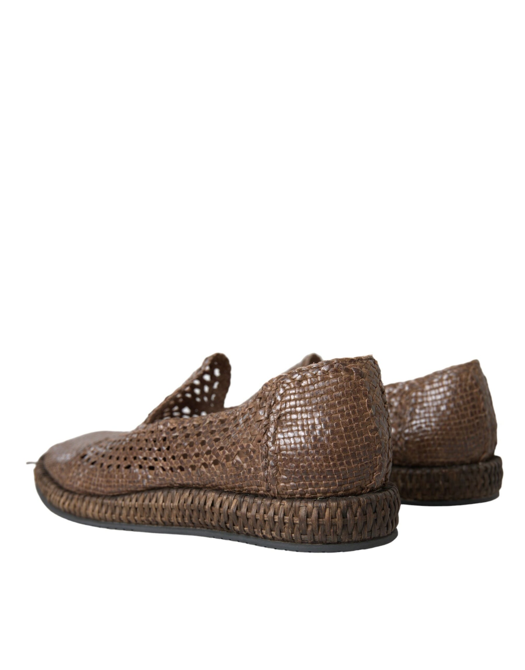 Dolce & Gabbana Brown Woven Leather Loafers Casual Shoes | Regal Royce