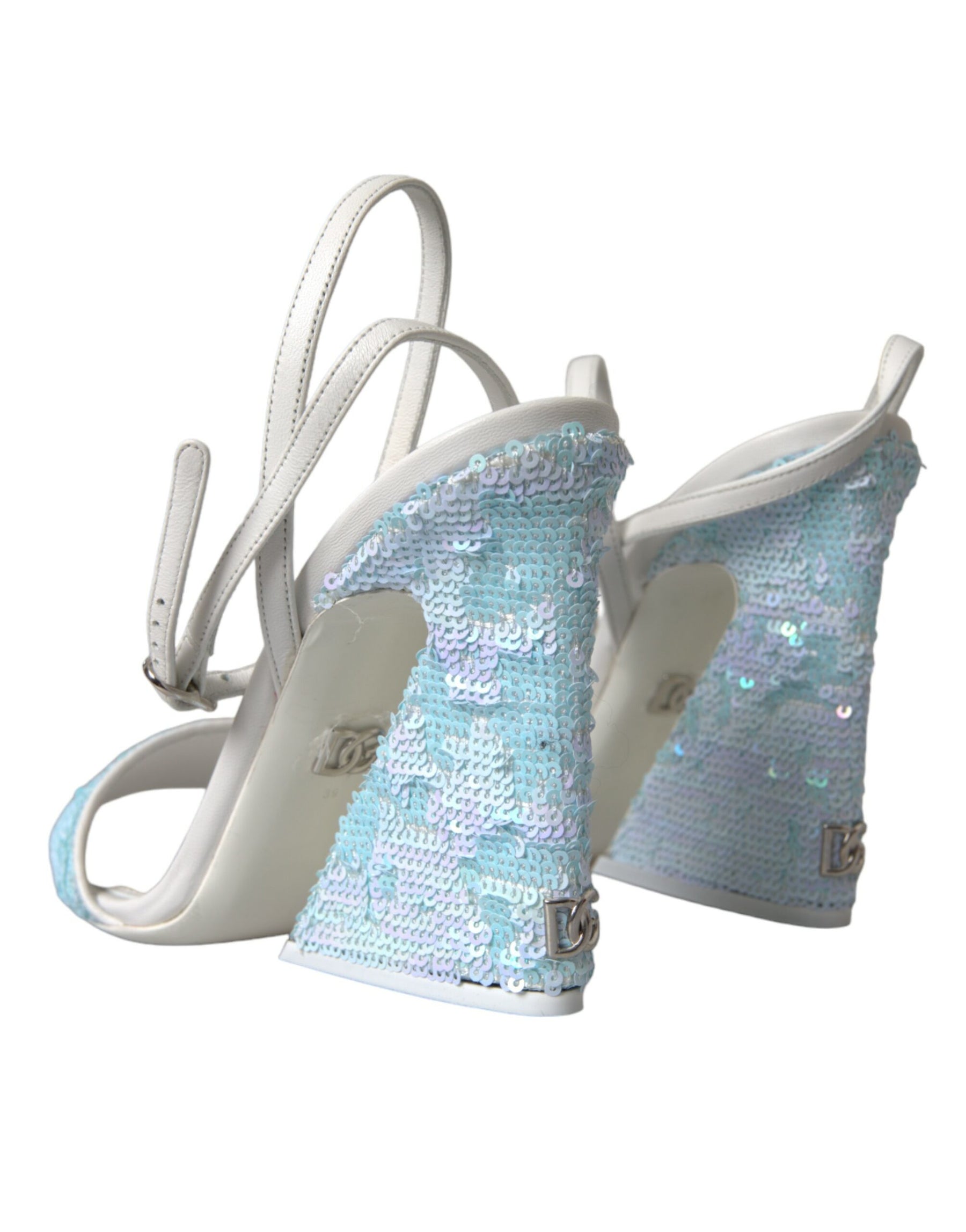 Dolce & Gabbana Light Blue Sequin Ankle Strap Sandals Shoes | Regal Royce