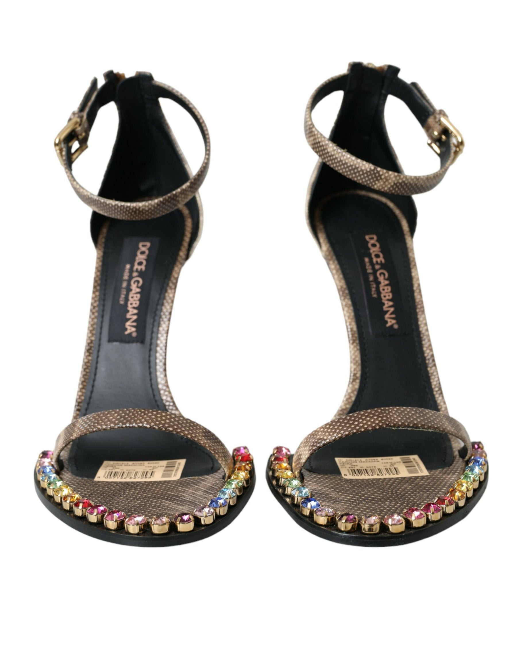 Dolce & Gabbana Brown Exotic Leather Crystal Sandals Shoes | Regal Royce