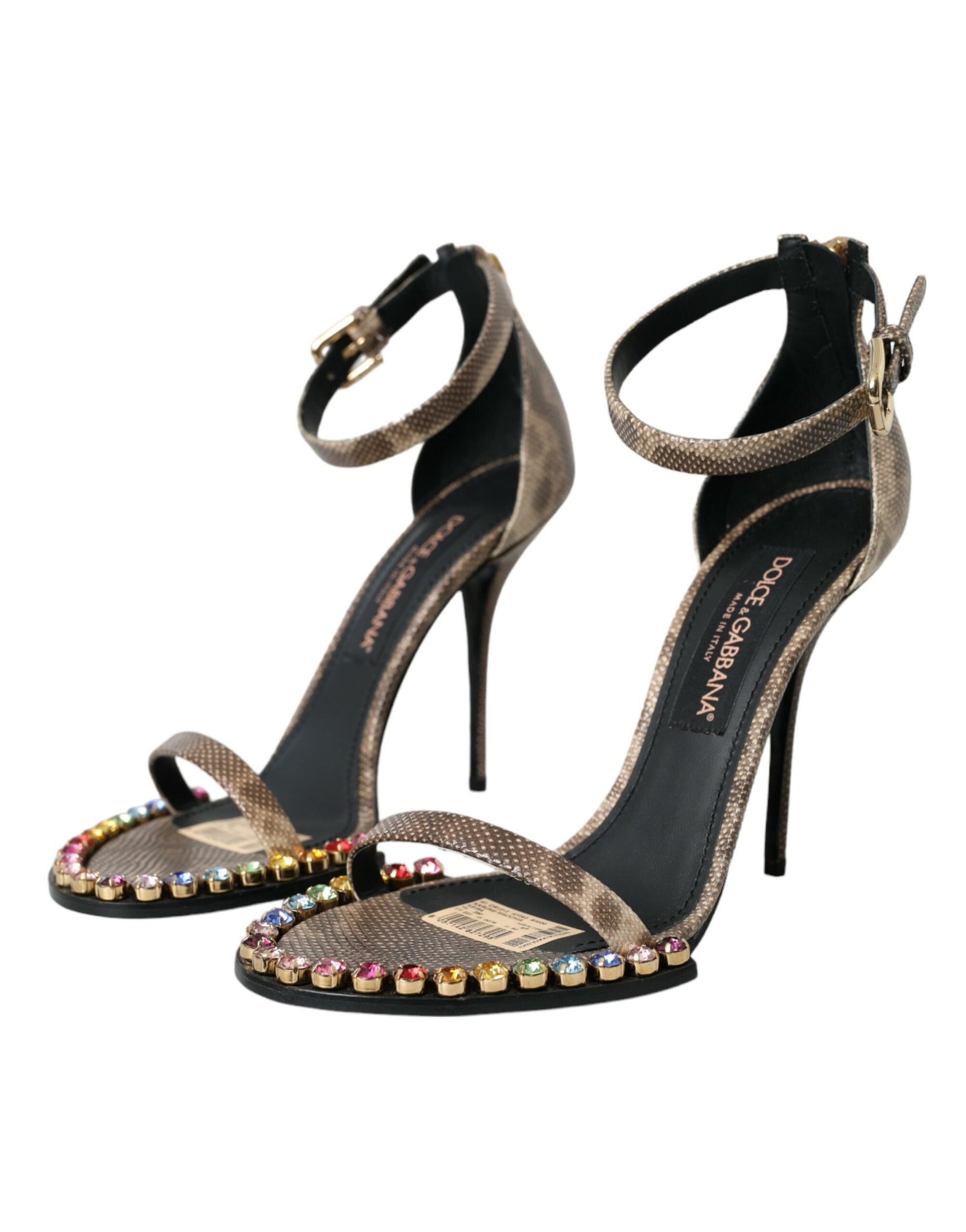 Dolce & Gabbana Brown Exotic Leather Crystal Sandals Shoes | Regal Royce