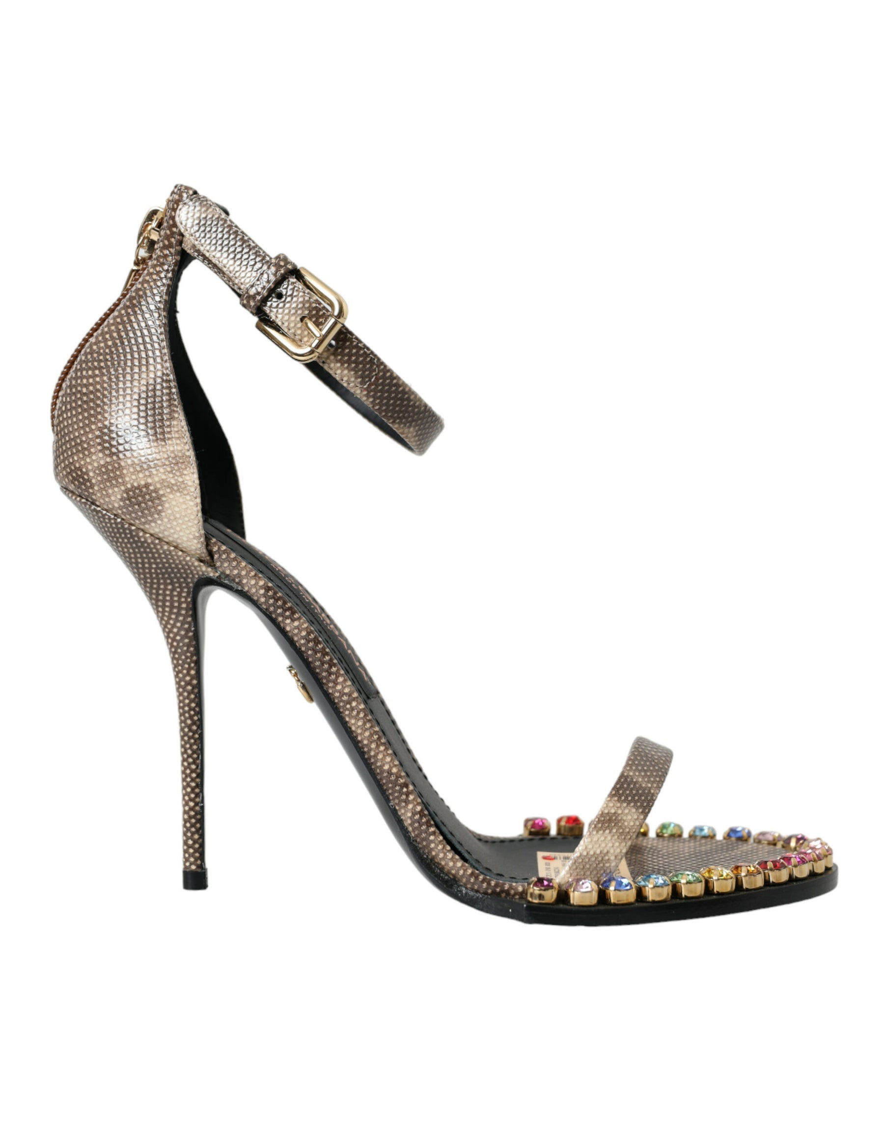 Dolce & Gabbana Brown Exotic Leather Crystal Sandals Shoes | Regal Royce
