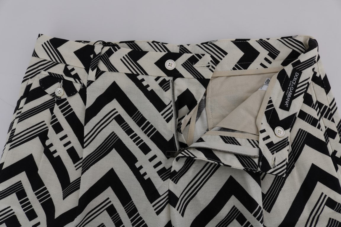 Dolce & Gabbana White Black Striped Cotton Linen Shorts | Regal Royce