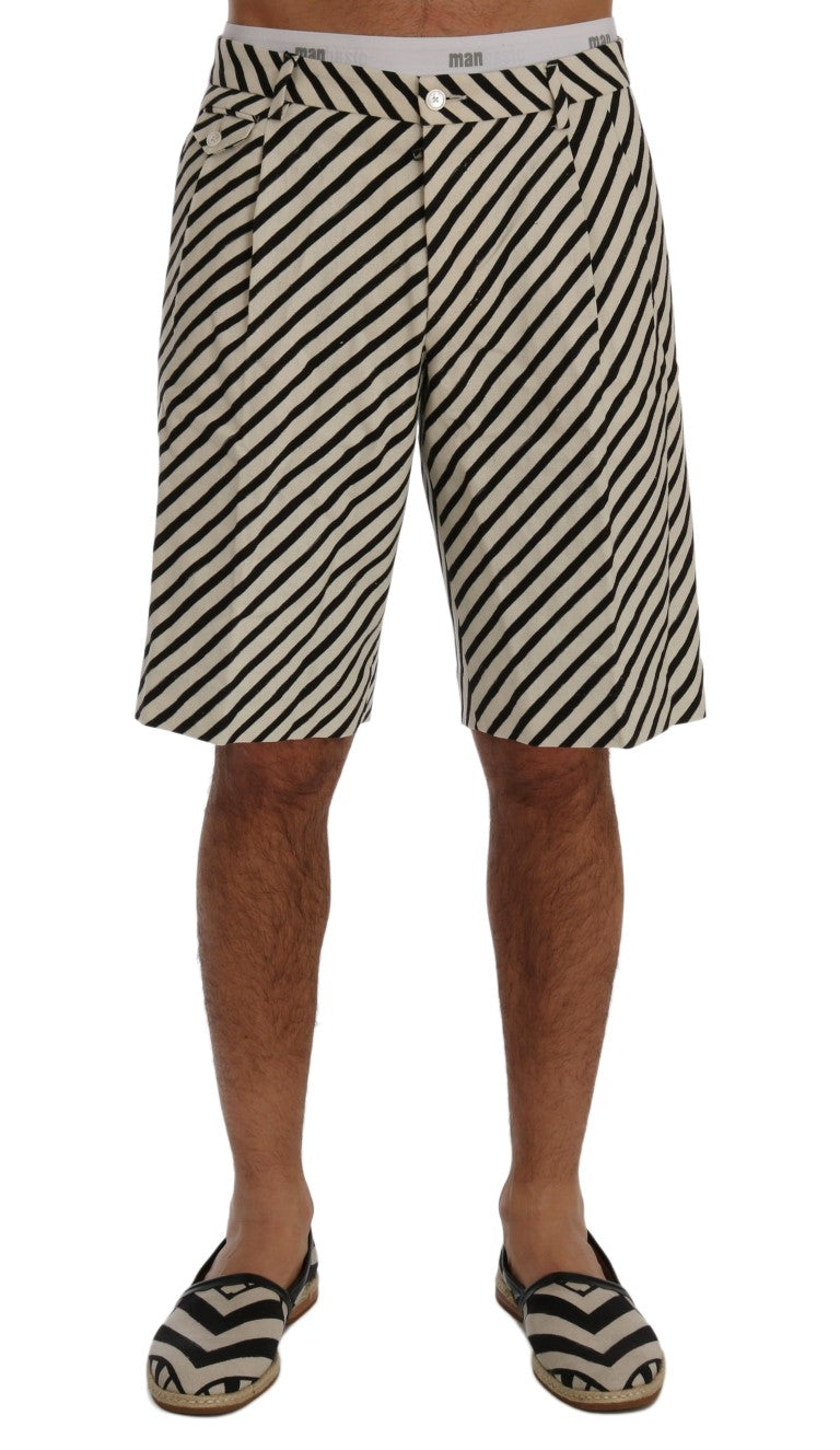 Dolce & Gabbana White Black Striped Hemp Casual Shorts | Regal Royce