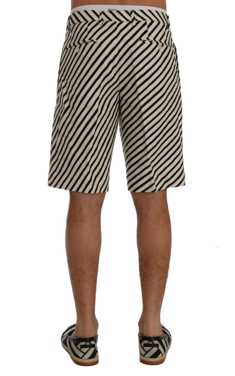 Dolce & Gabbana White Black Striped Hemp Casual Shorts | Regal Royce