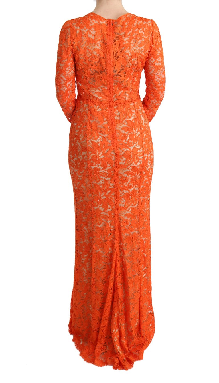 Dolce & Gabbana Orange Floral Ricamo Sheath Long Dress | Regal Royce