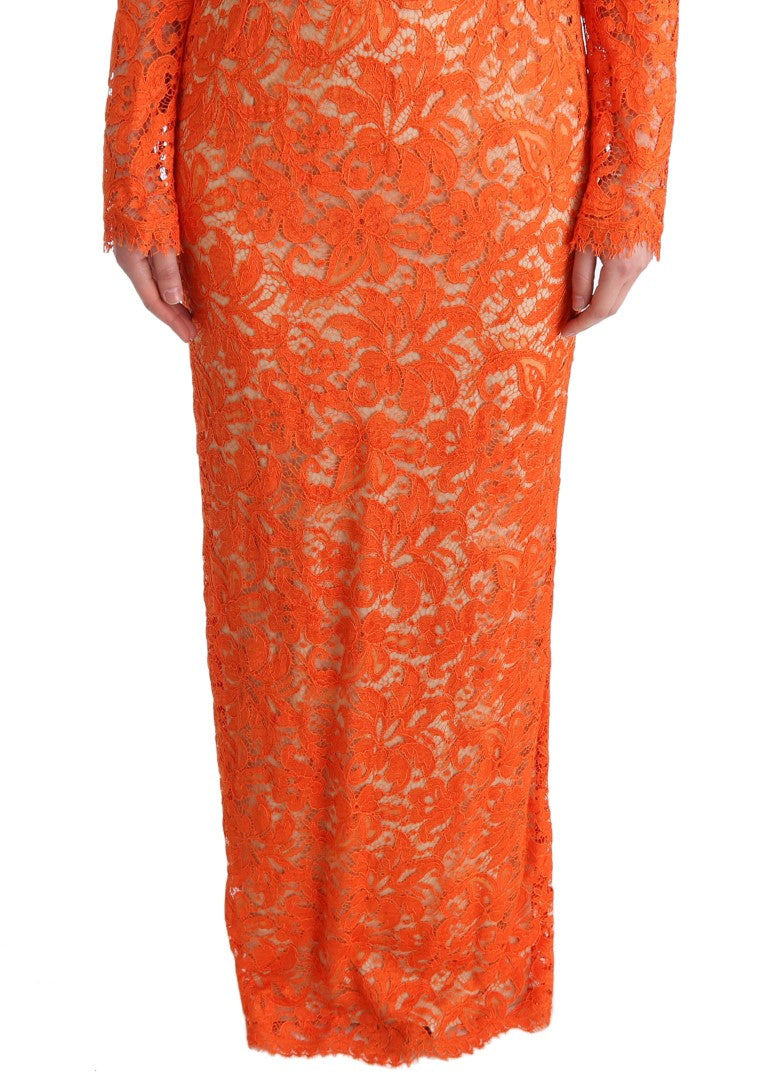 Dolce & Gabbana Orange Floral Ricamo Sheath Long Dress | Regal Royce