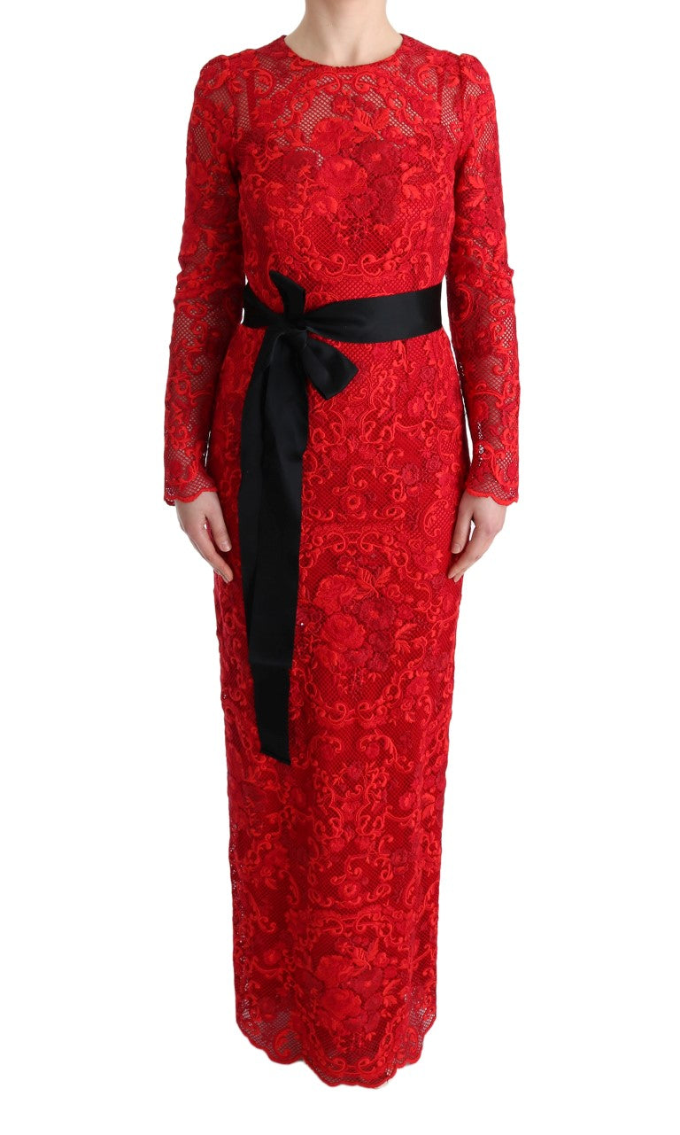 Dolce & Gabbana Red Floral Ricamo Sheath Long Dress | Regal Royce
