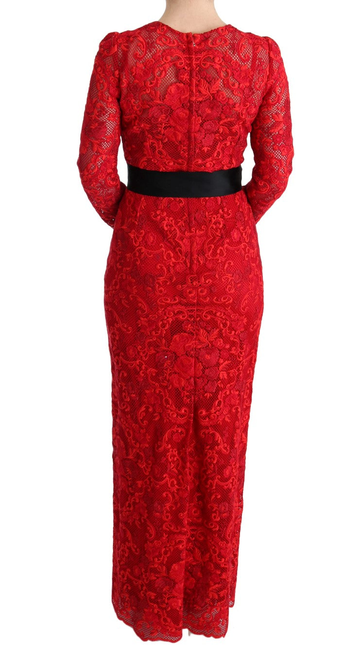 Dolce & Gabbana Red Floral Ricamo Sheath Long Dress | Regal Royce