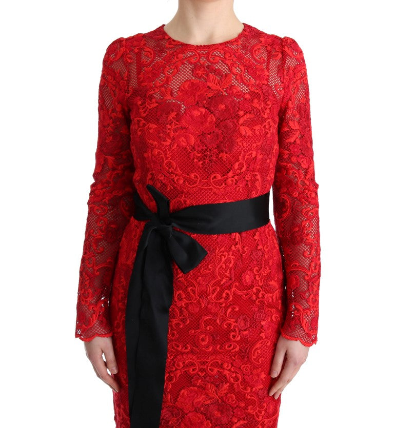 Dolce & Gabbana Red Floral Ricamo Sheath Long Dress | Regal Royce