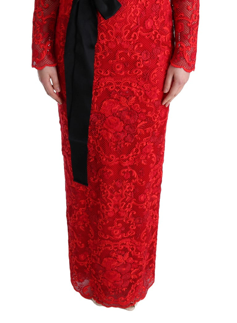 Dolce & Gabbana Red Floral Ricamo Sheath Long Dress | Regal Royce
