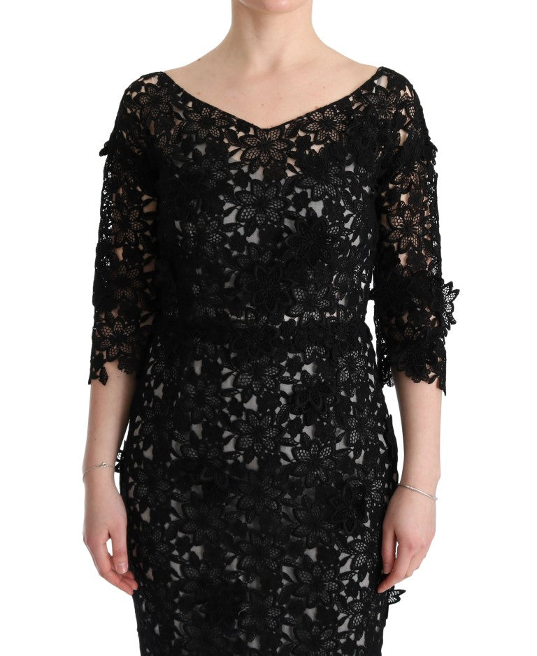 Dolce & Gabbana Black Cotton Silk Floral Long Dress | Regal Royce