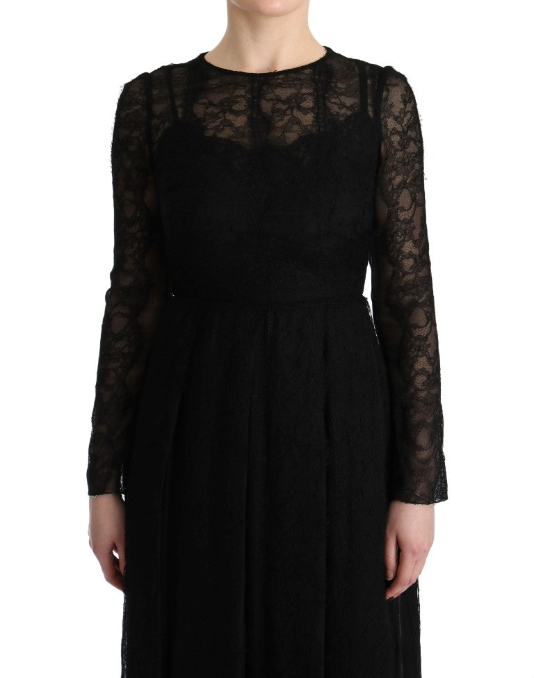 Dolce & Gabbana Black Floral Lace Sheath Silk Dress | Regal Royce