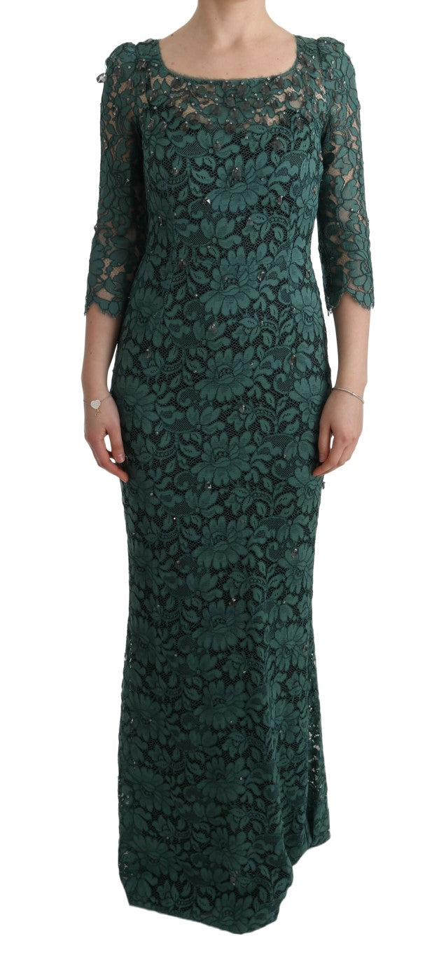 Dolce & Gabbana Green Floral Crystal Ricamo Sheath Dress | Regal Royce