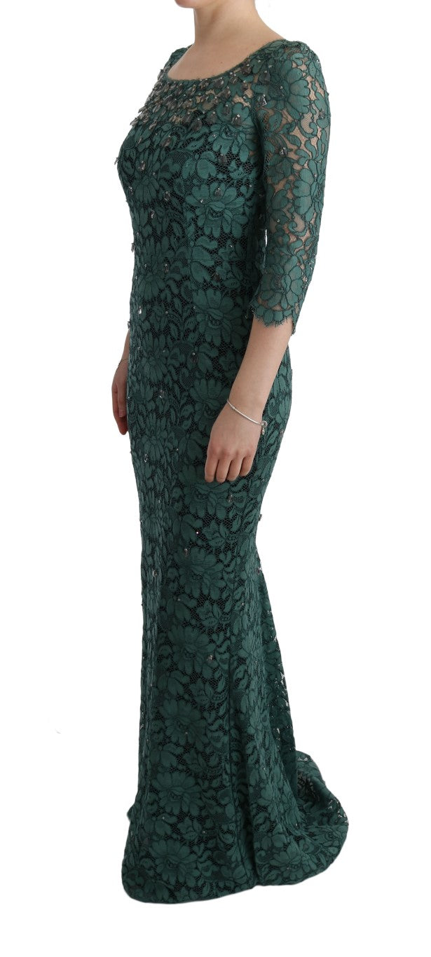 Dolce & Gabbana Green Floral Crystal Ricamo Sheath Dress | Regal Royce