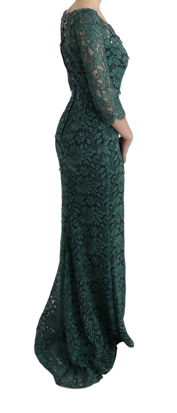 Dolce & Gabbana Green Floral Crystal Ricamo Sheath Dress | Regal Royce