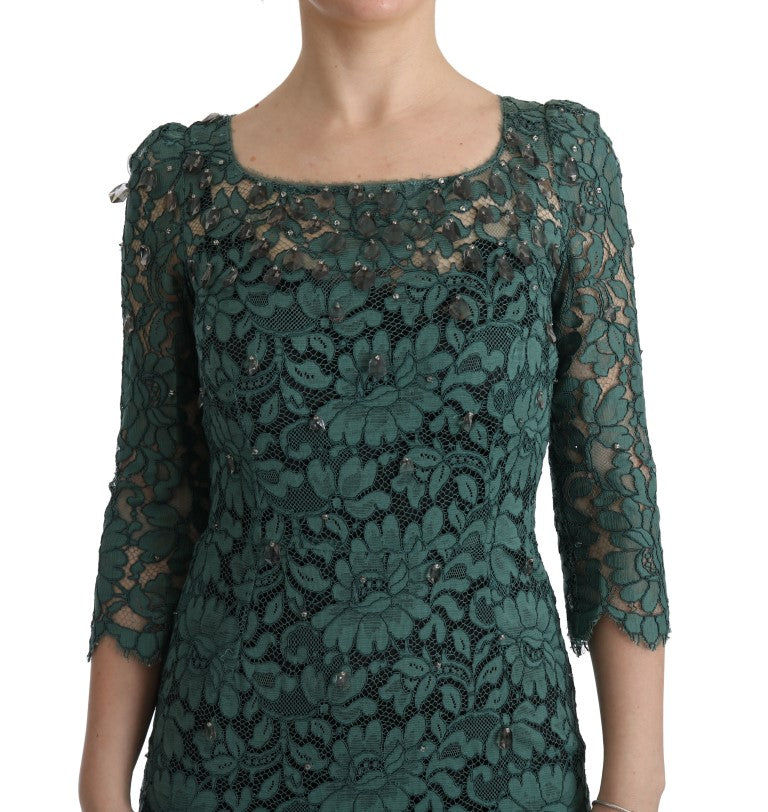 Dolce & Gabbana Green Floral Crystal Ricamo Sheath Dress | Regal Royce
