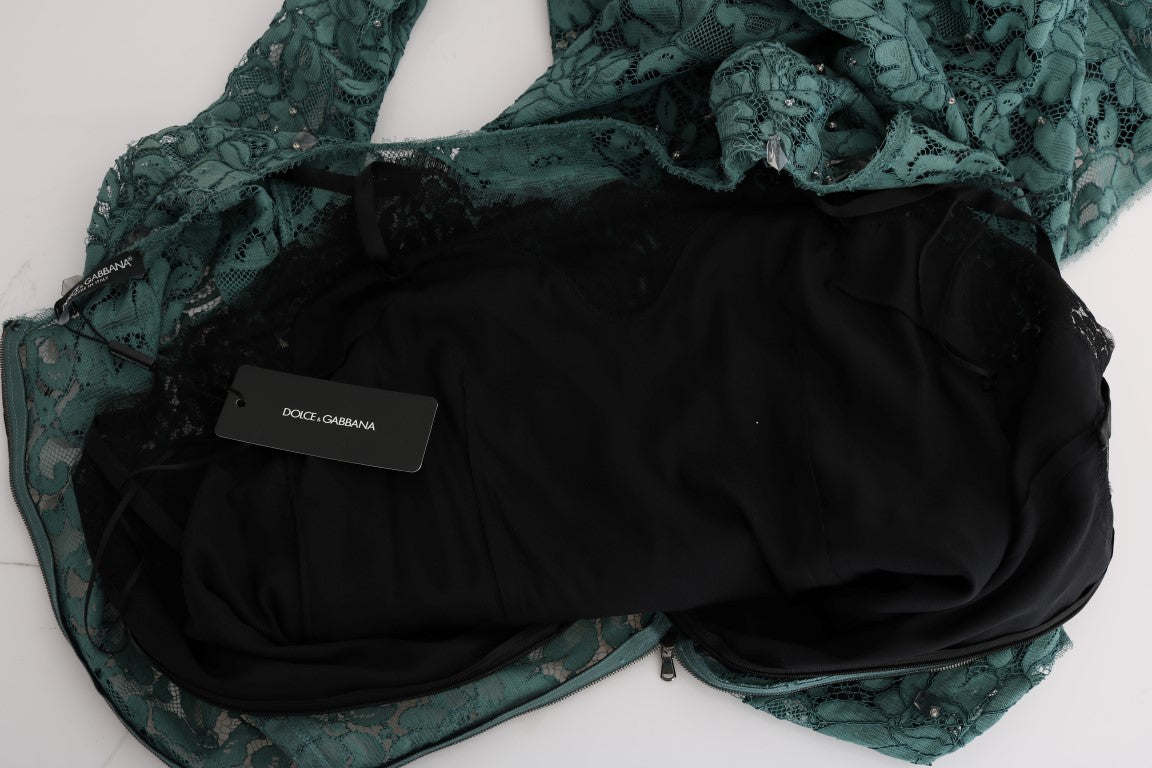Dolce & Gabbana Green Floral Crystal Ricamo Sheath Dress | Regal Royce