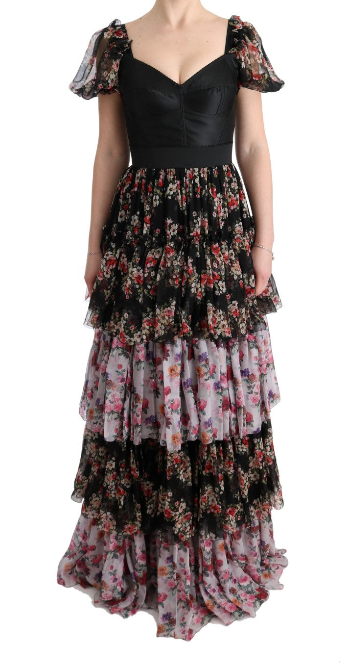 Dolce & Gabbana Multicolor Silk Stretch Floral Shift Long Dress | Regal Royce