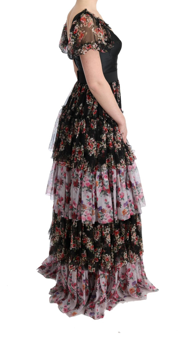 Dolce & Gabbana Multicolor Silk Stretch Floral Shift Long Dress | Regal Royce