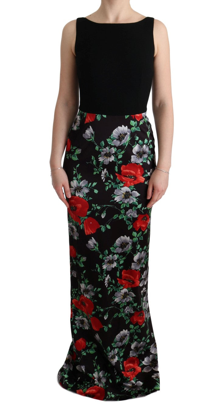 Dolce & Gabbana Multicolor Floral Print Stretch Sheath Long Dress | Regal Royce