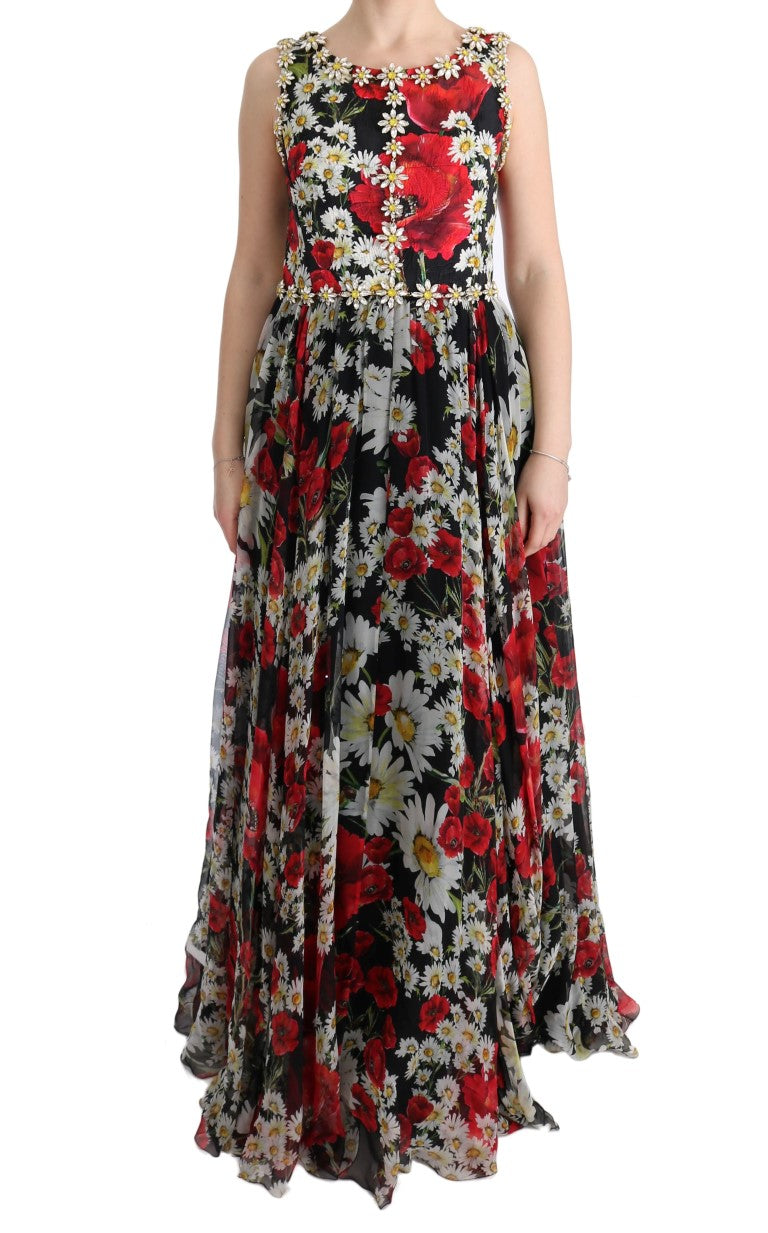 Dolce & Gabbana Multicolor Silk Floral Crystal Long Maxi Dress | Regal Royce