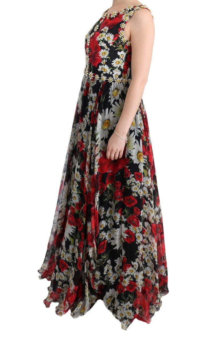 Dolce & Gabbana Multicolor Silk Floral Crystal Long Maxi Dress | Regal Royce