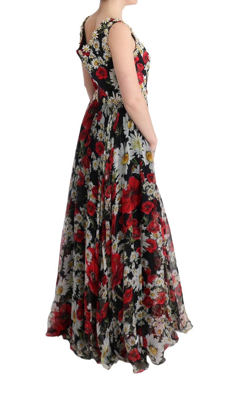 Dolce & Gabbana Multicolor Silk Floral Crystal Long Maxi Dress | Regal Royce