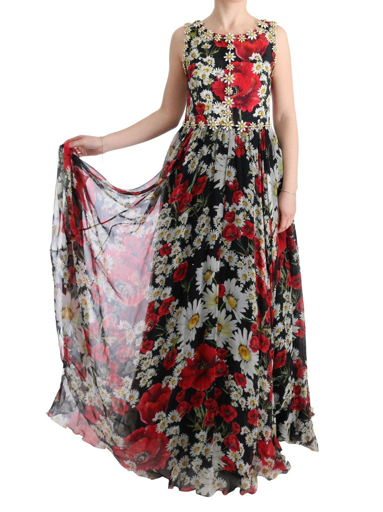 Dolce & Gabbana Multicolor Silk Floral Crystal Long Maxi Dress | Regal Royce