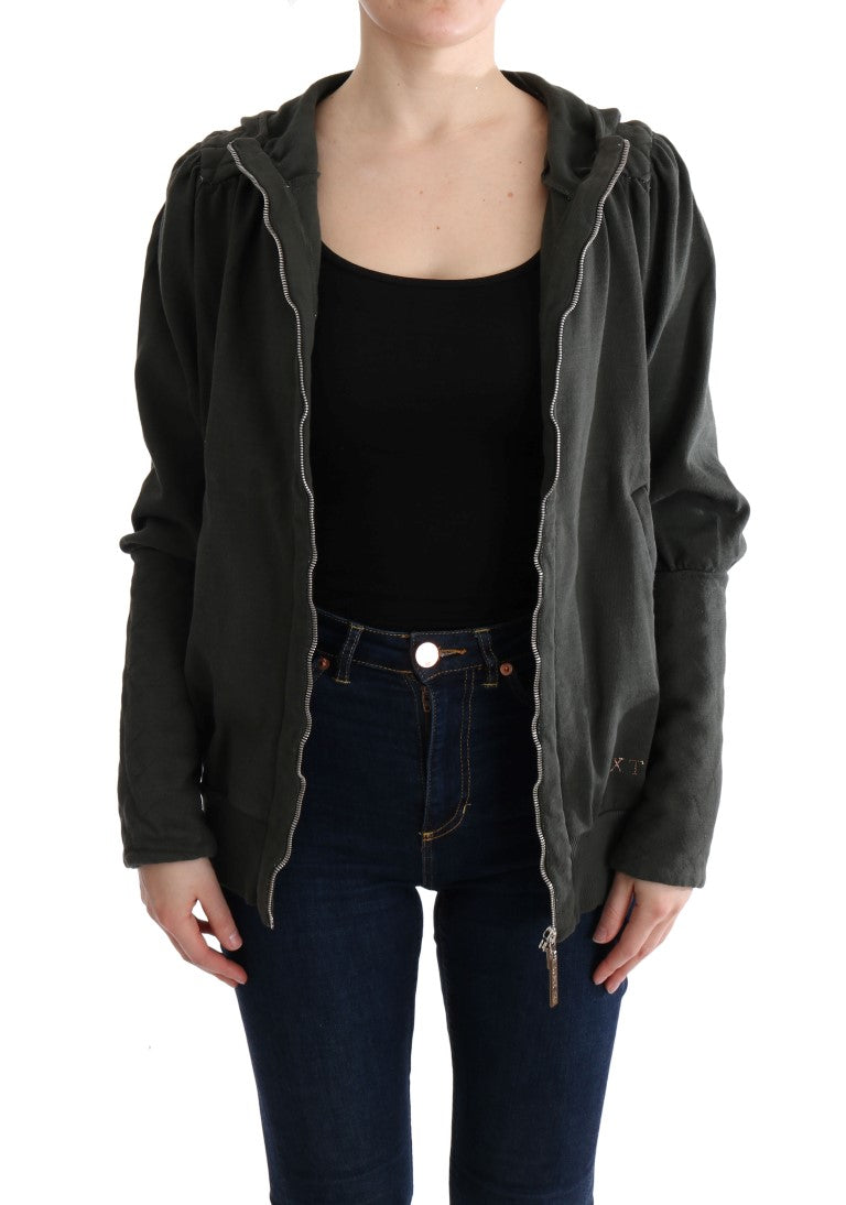 Exte Gray Top Hooded Cotton Zipper Sweater | Regal Royce