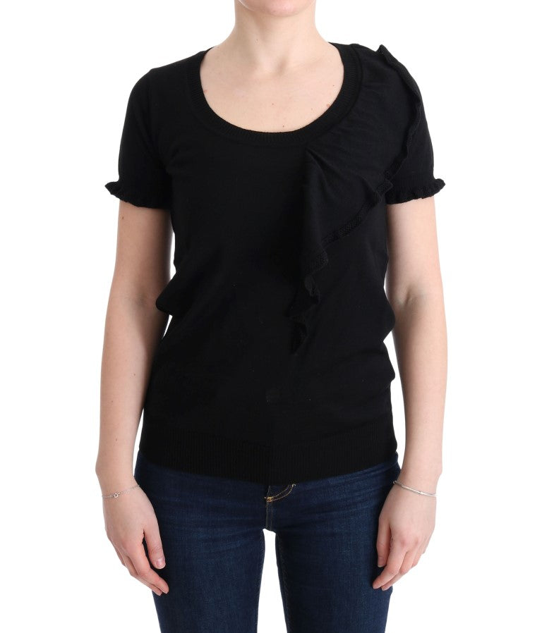 MARGHI LO' Black 100% Lana Wool Top Blouse T-shirt | Regal Royce