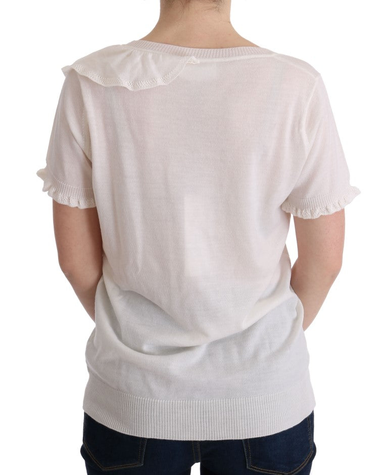 MARGHI LO' White 100% Lana Wool Top Blouse T-shirt | Regal Royce