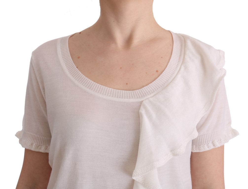 MARGHI LO' White 100% Lana Wool Top Blouse T-shirt | Regal Royce