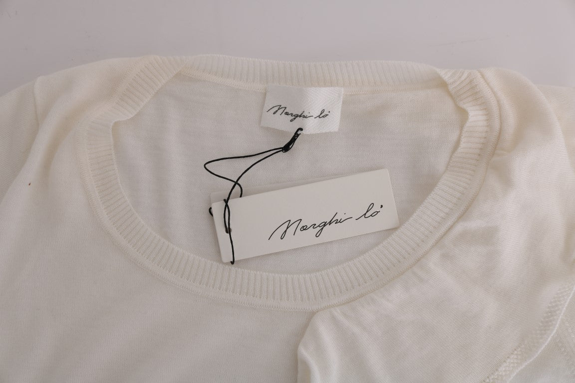 MARGHI LO' White 100% Lana Wool Top Blouse T-shirt | Regal Royce