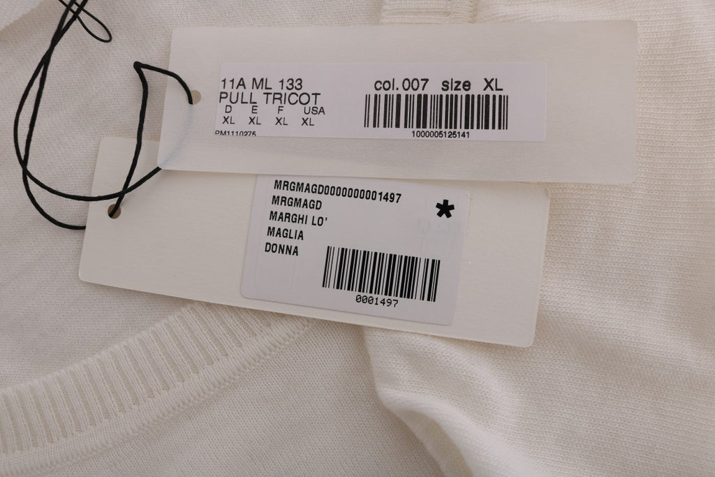 MARGHI LO' White 100% Lana Wool Top Blouse T-shirt