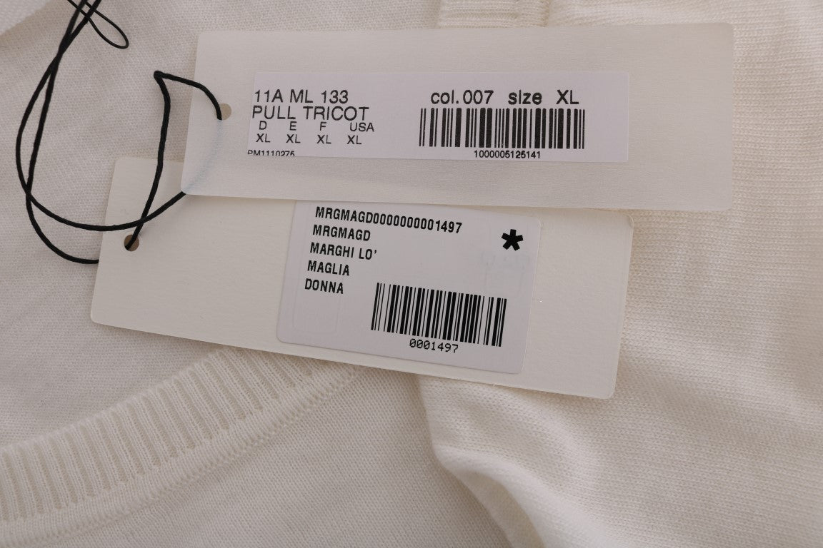 MARGHI LO' White 100% Lana Wool Top Blouse T-shirt | Regal Royce