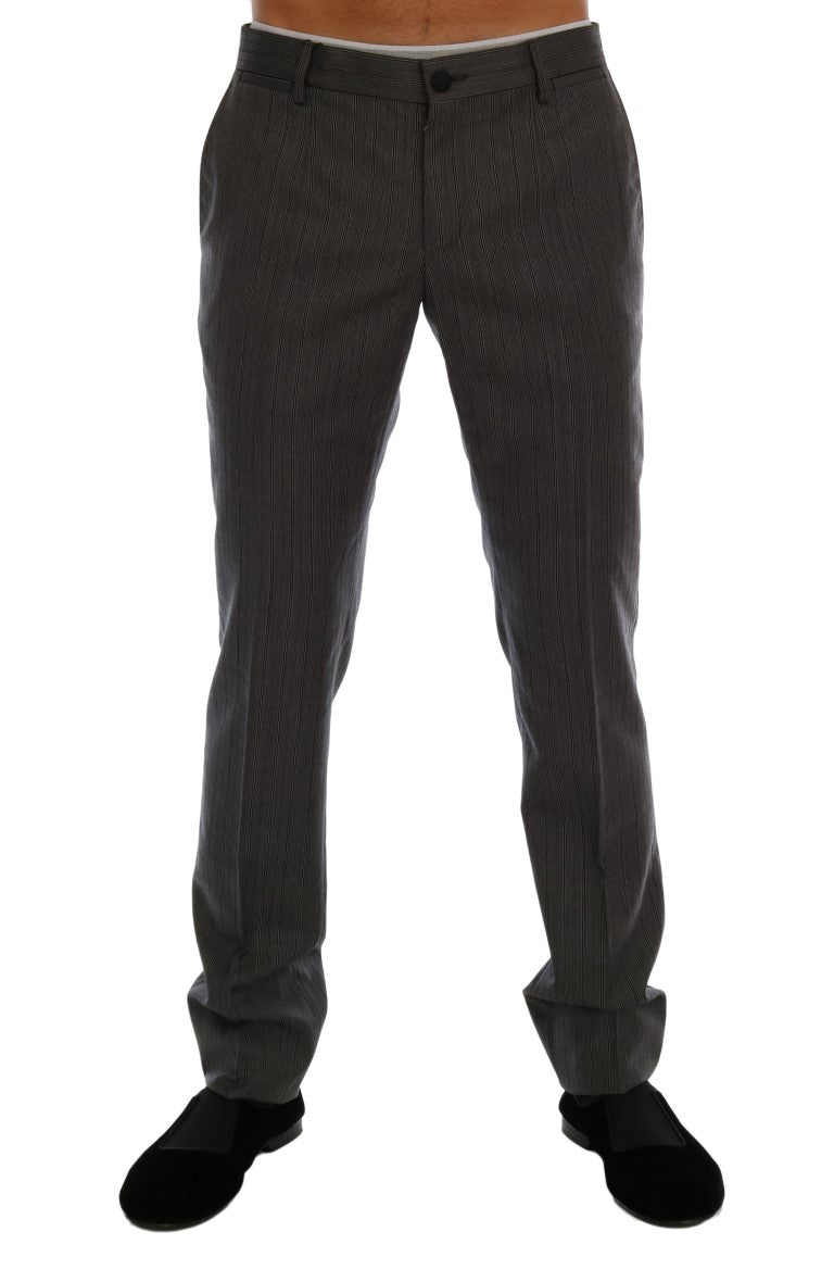 Dolce & Gabbana Gray Wool Striped Formal Pants | Regal Royce